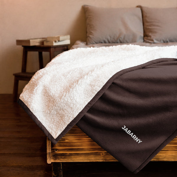 JABARNY Premium Sherpa Blanket | Embroidered, Dual-Sided Comfort | Cozy Home & Travel Companion